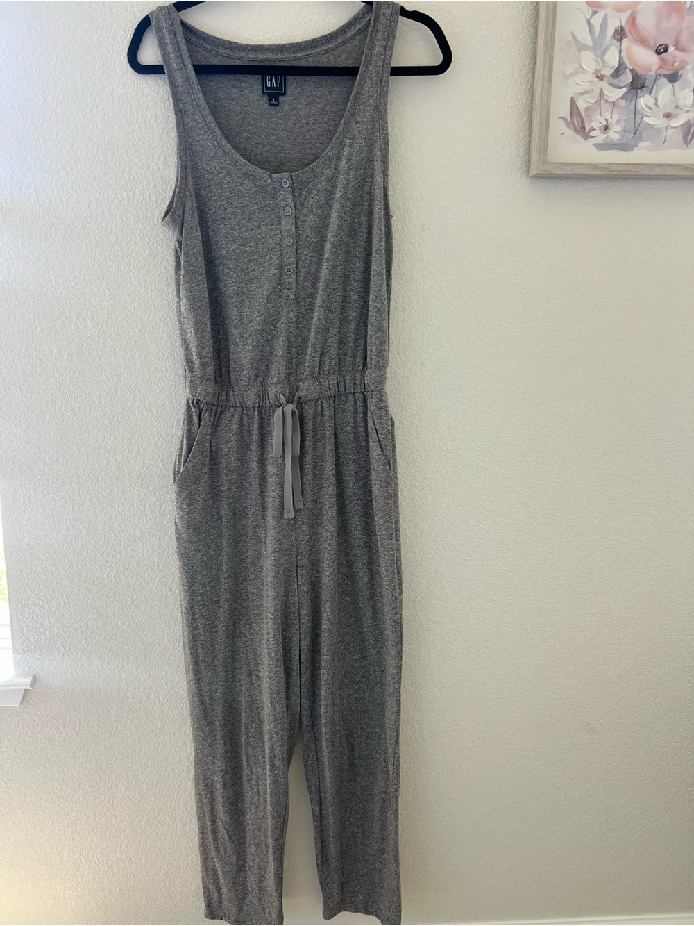 GAP Gray Sleeveless Henley Jumpsuit